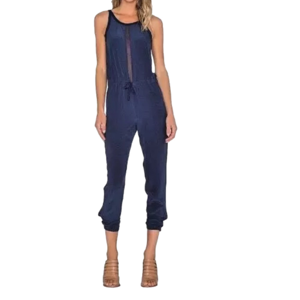 CHASER Women’s 100% Silk Navy Blue Jumpsuit Size Medium NWT